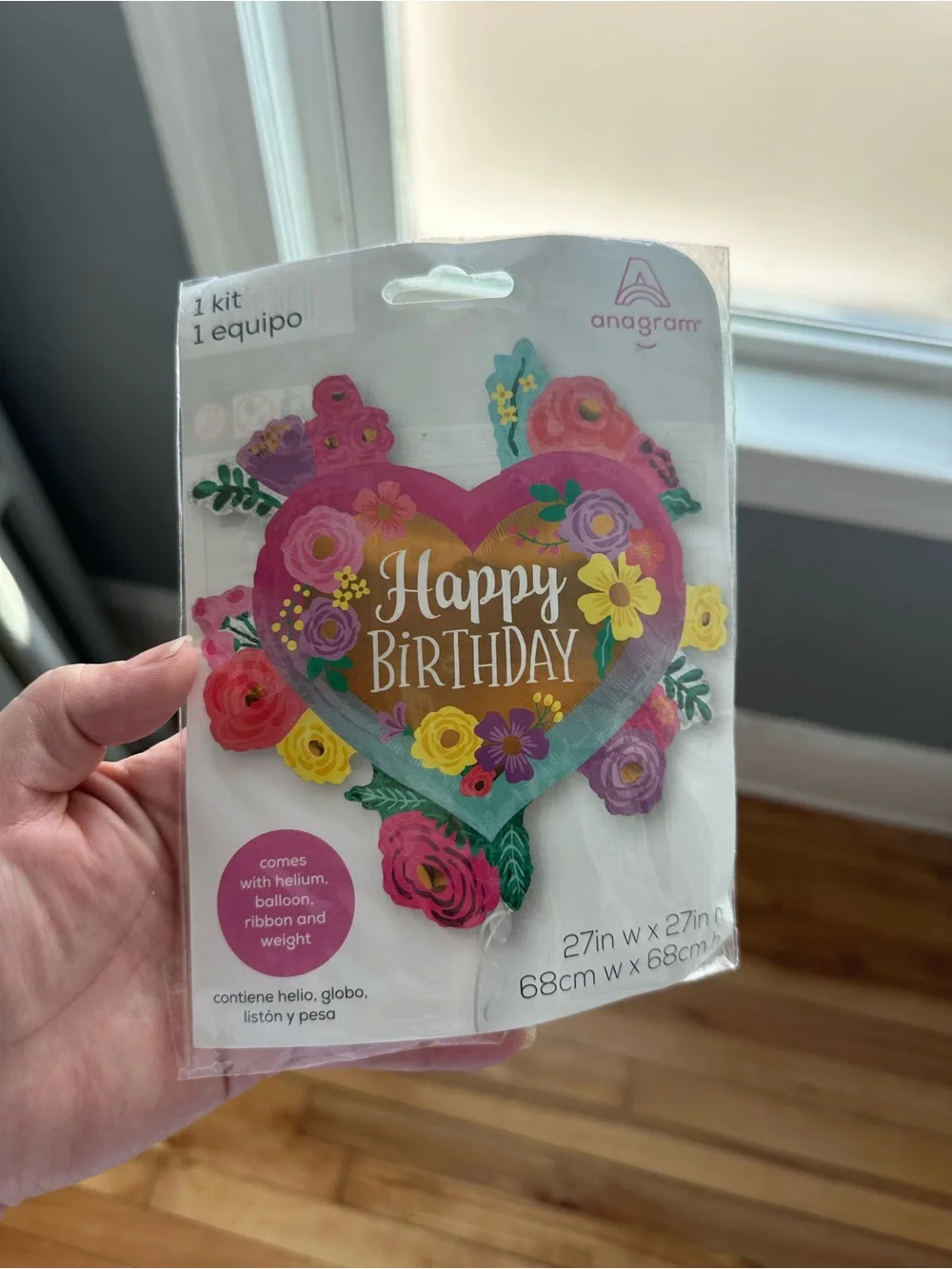 Happy Birthday Heart Foil Balloon - Gold and Purple Floral